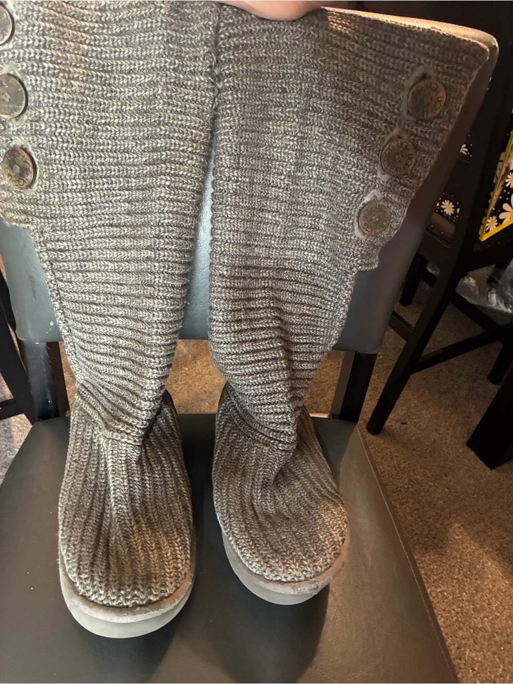 Trending UGG Classic Cardy Cable Knit Boots Heather Grey Size 10